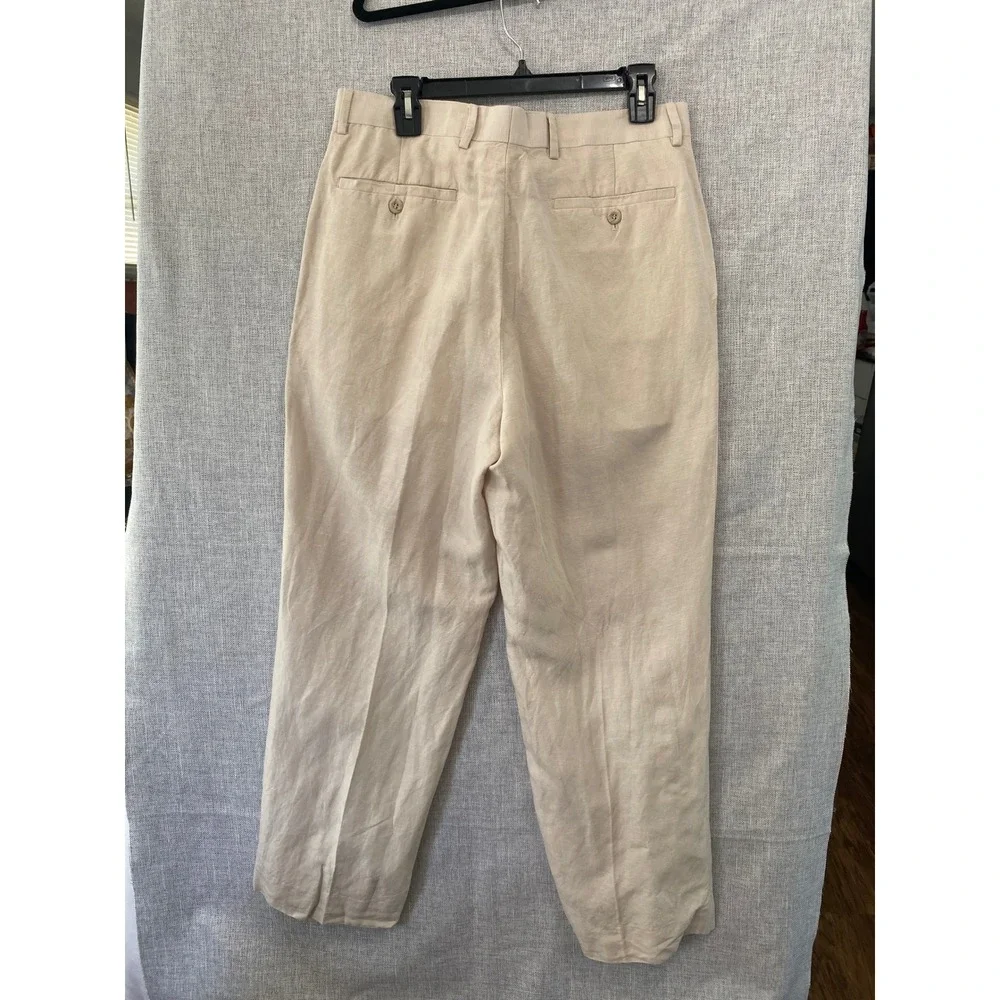 Louis Raphael LR2 Linen Blend Trousers Men 32x30 Beige Straight Leg Slub Dress